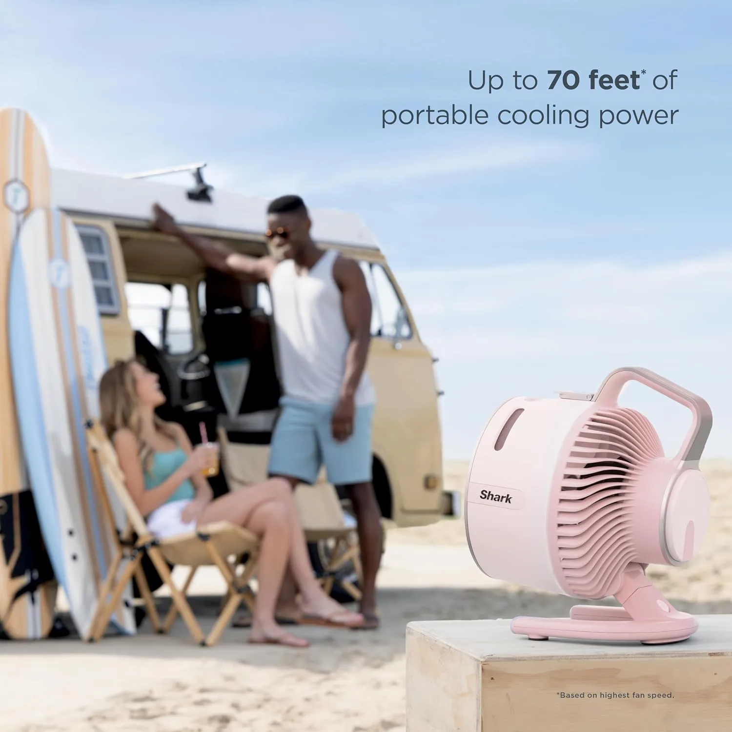 Shark FlexBreeze HydroGo Fan   Car Charger — Ultra-powerful portable fan that mists indoors & outdoors. Up to 70 feet, up to 12-hr. battery, 5 speeds, breeze modes & misting, Spruce, FA052QGN