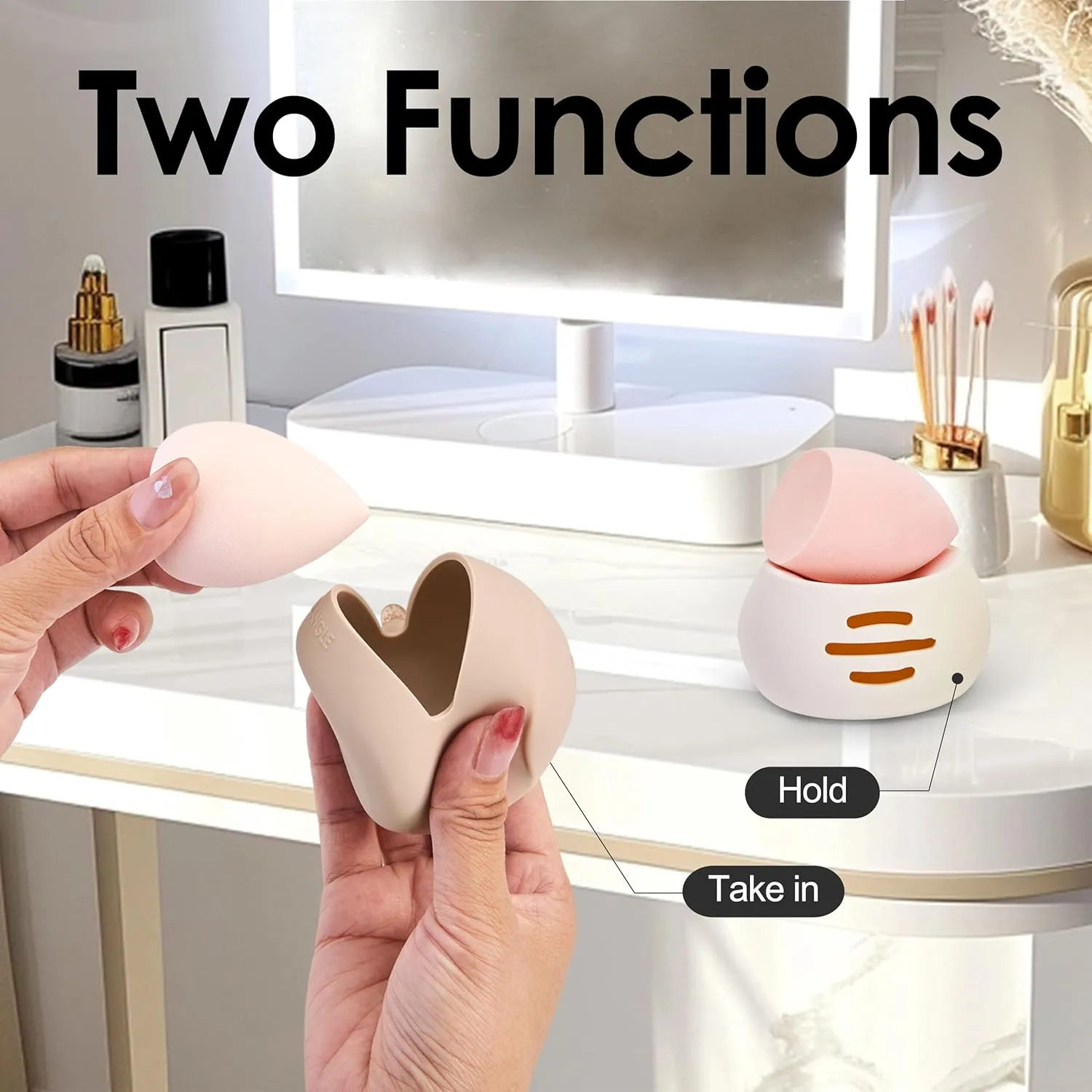 Silicone Makeup Brush Holder And Beauty Sponge Case, Travel Makeup Brush Case With Magnetic Closure, Makeup Sponge Holder 2 In 1 Stand Storage For Quick Drying Khaki
