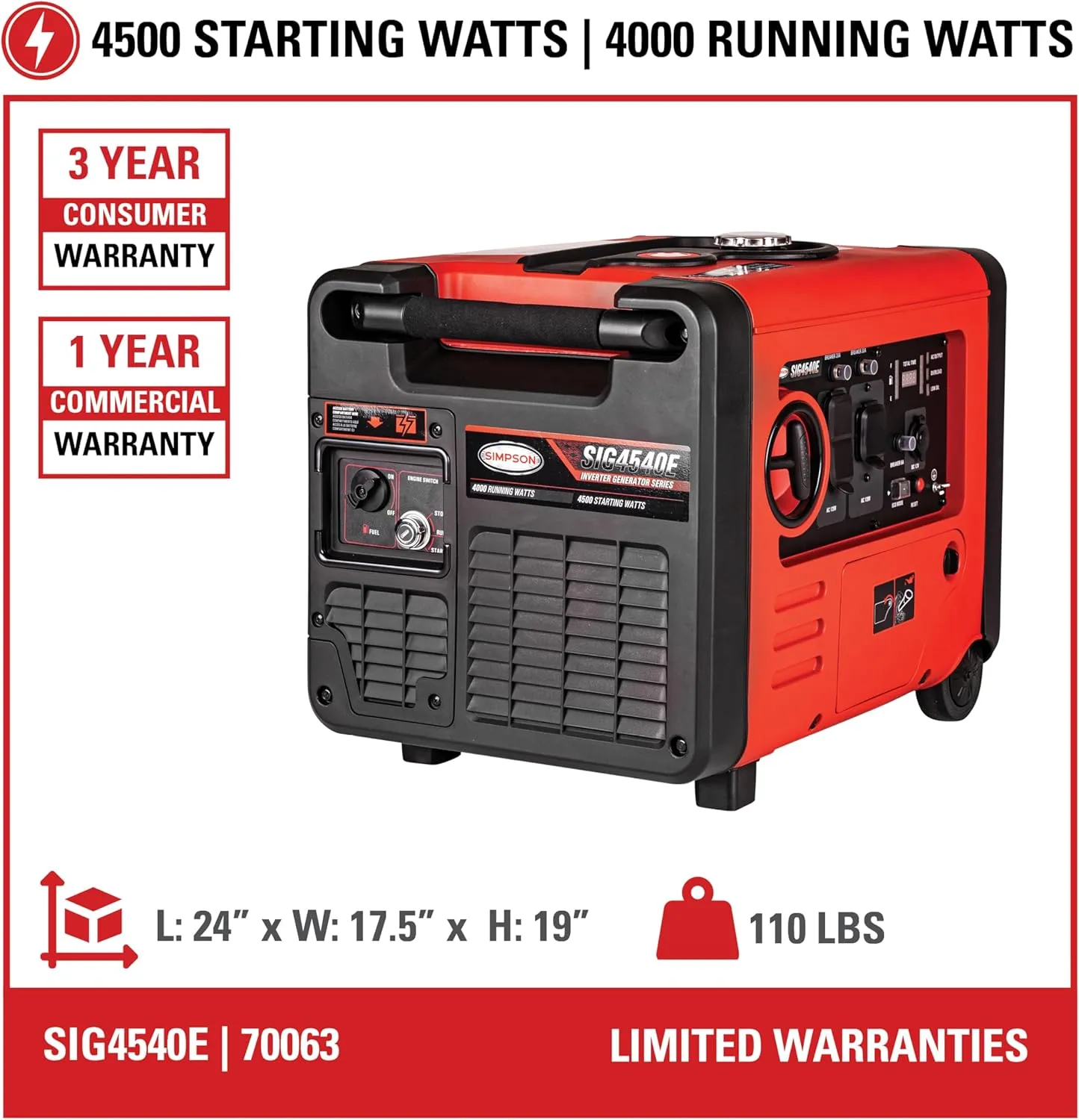 Simpson Cleaning Compact 4,000 Watt Gas Inverter Generator and Portable LED Power Station for Camping, Work Sites, Recreational, and Residential Use