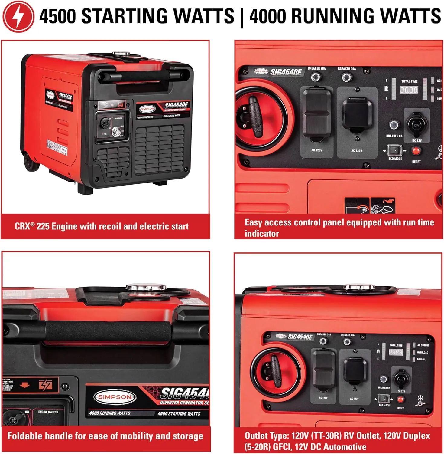 Simpson Cleaning Compact 4,000 Watt Gas Inverter Generator and Portable LED Power Station for Camping, Work Sites, Recreational, and Residential Use