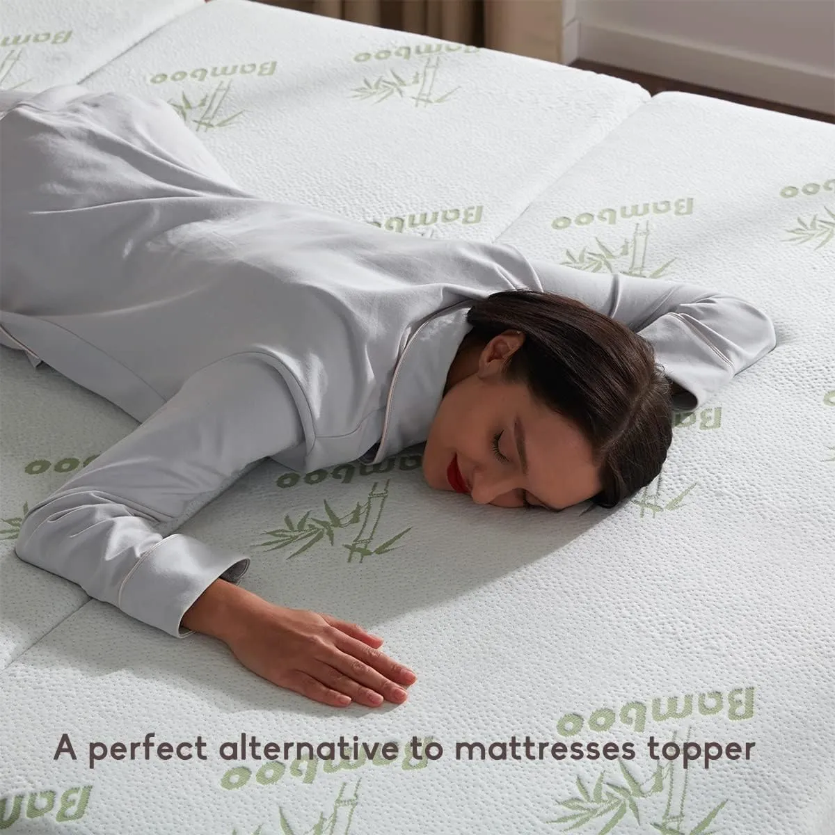 SINWEEK Memory Foam Folding Mattress with Storage Bag, 4 Inch Foldable Mattress Trifold Mattress Topper, CertiPUR-US Certified Floor Mattress Guest Bed with Cooling Cover &Waterproof Lining