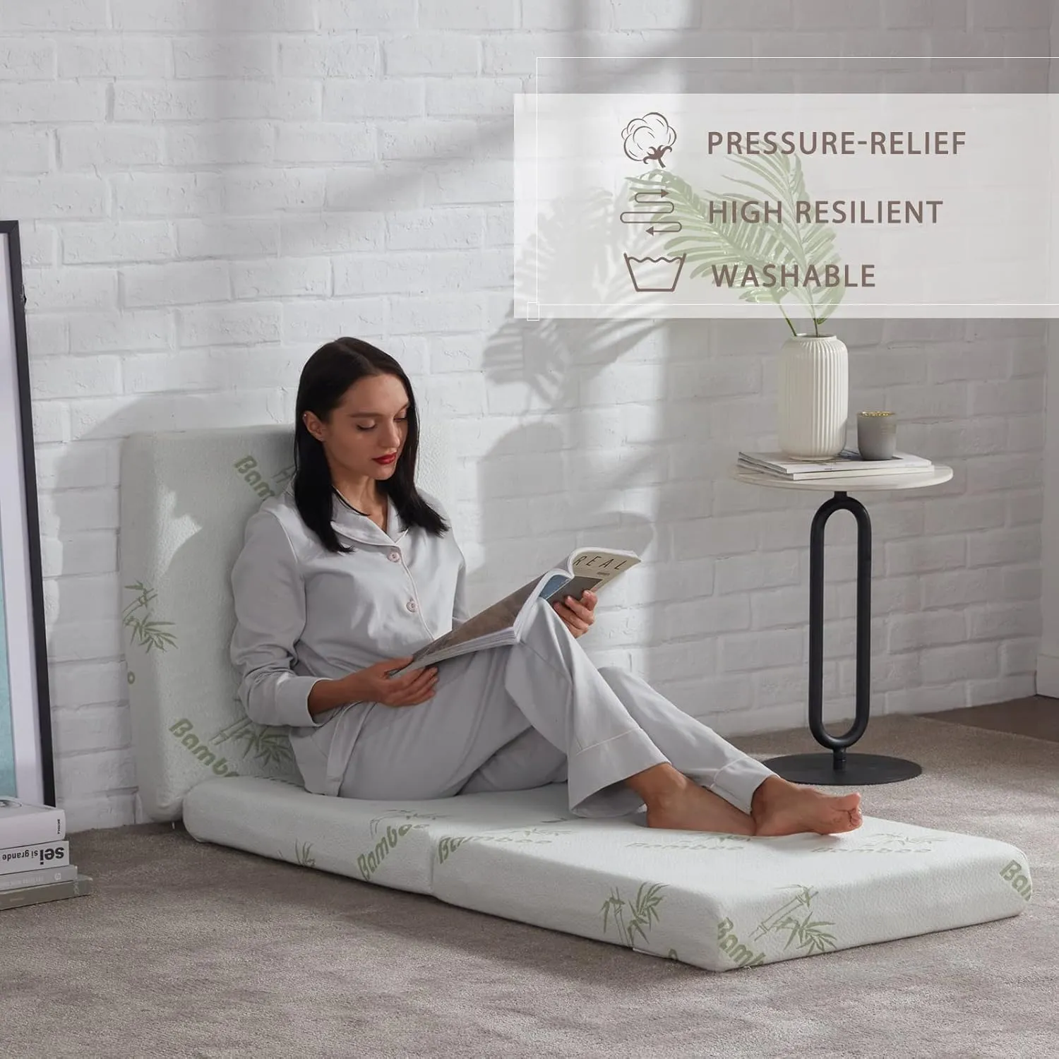 SINWEEK Memory Foam Folding Mattress with Storage Bag, 4 Inch Foldable Mattress Trifold Mattress Topper, CertiPUR-US Certified Floor Mattress Guest Bed with Cooling Cover &Waterproof Lining