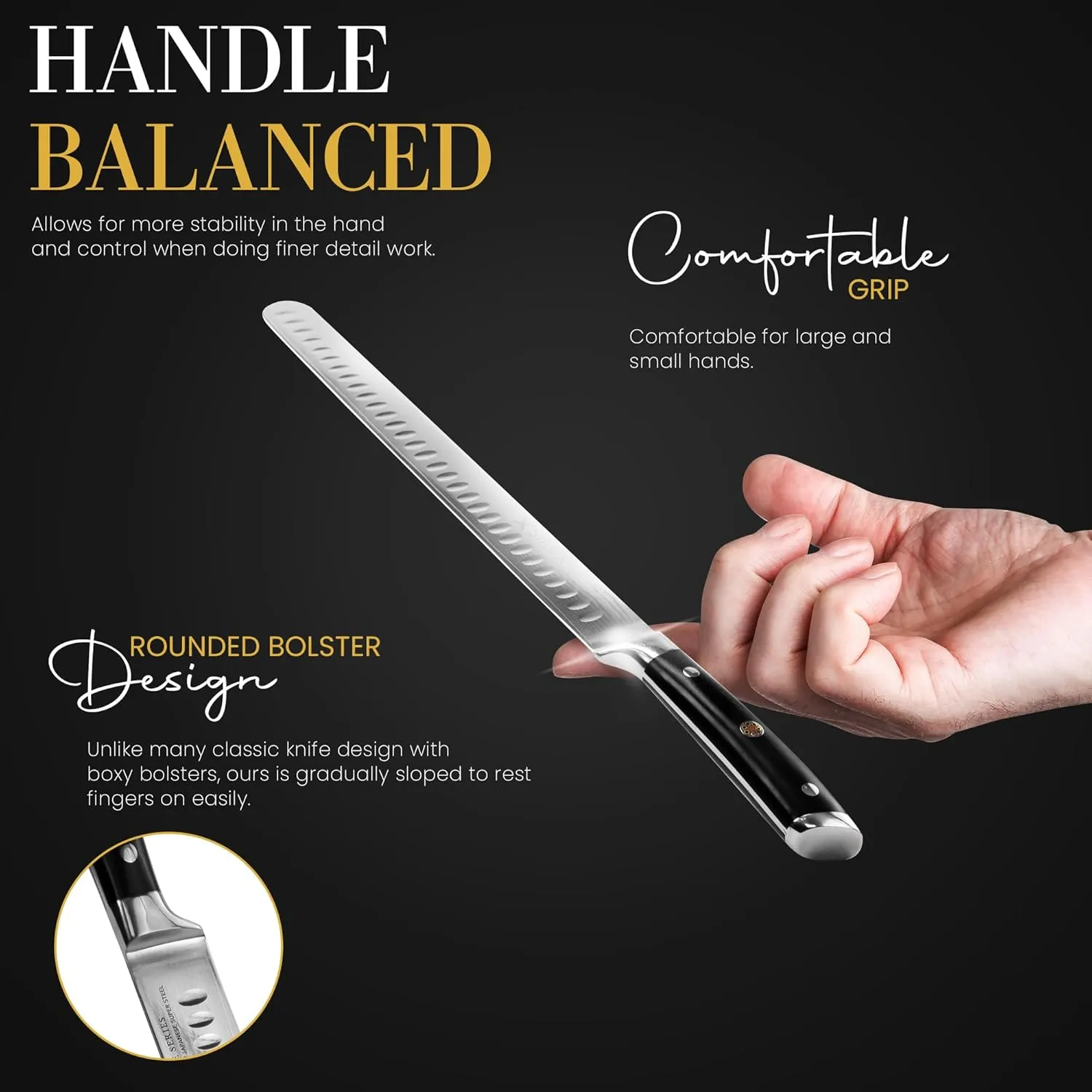 SliceX Luxury Brisket & Carving Knife - Thoughtful Gifts for Men and Dad - 12" Japanese AUS-10V Damascus Steel - 63  HRC - Razor Sharp, Full Tang, Military Grade Ergonomic Handle