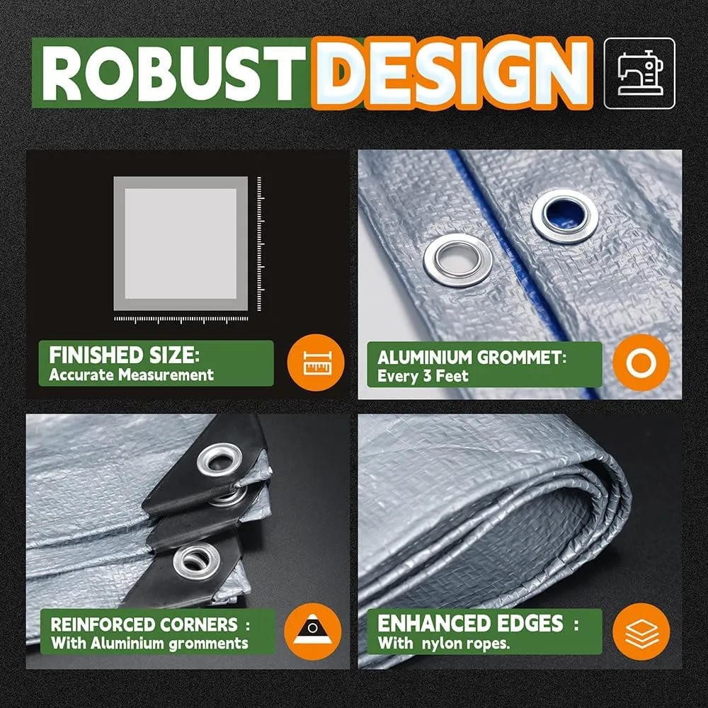 Small Tarps 5x7 Feet (5 Pack), 5.5 Mil Thick, Multipurpose Waterproof Poly Tarp Cover with Metal Grommets and Reinforced Edges, Silver/Blue Tarp by RAINDEWAY