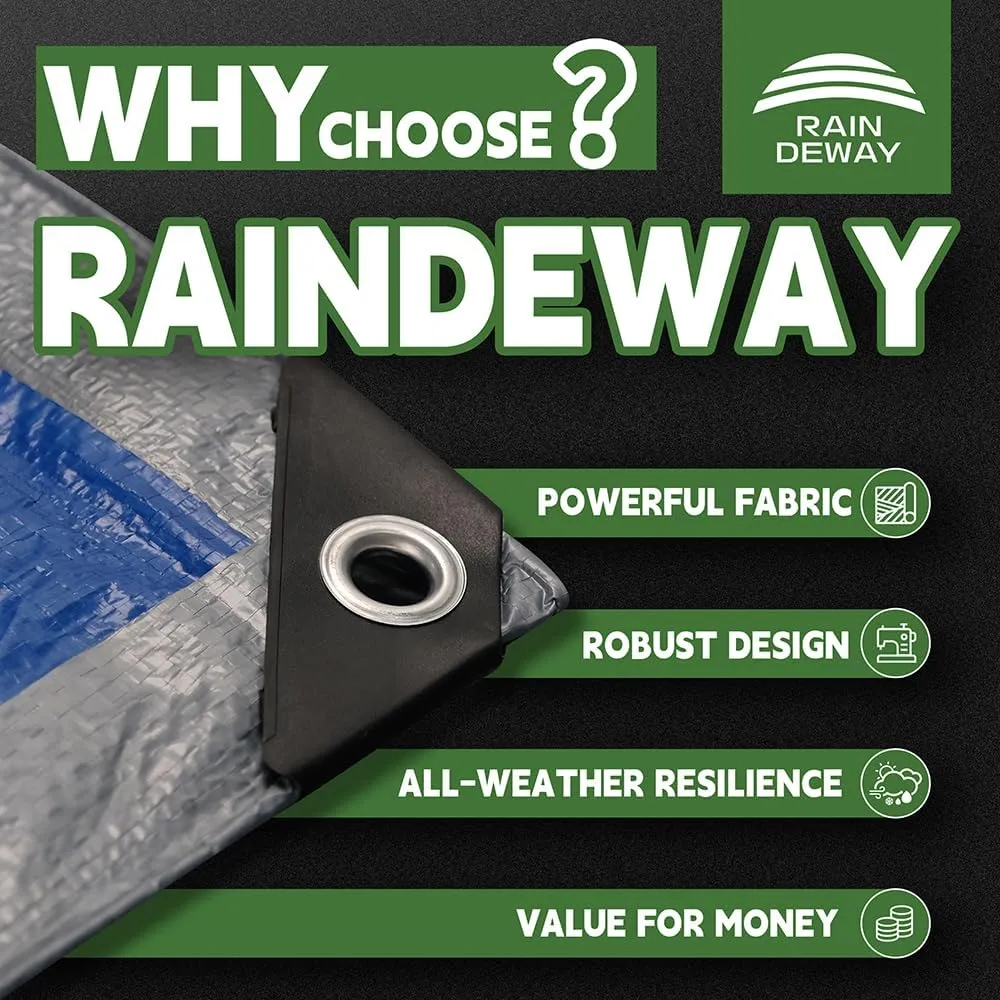 Small Tarps 5x7 Feet (5 Pack), 5.5 Mil Thick, Multipurpose Waterproof Poly Tarp Cover with Metal Grommets and Reinforced Edges, Silver/Blue Tarp by RAINDEWAY