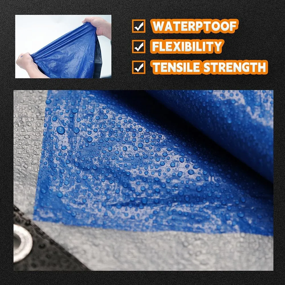 Small Tarps 5x7 Feet (5 Pack), 5.5 Mil Thick, Multipurpose Waterproof Poly Tarp Cover with Metal Grommets and Reinforced Edges, Silver/Blue Tarp by RAINDEWAY