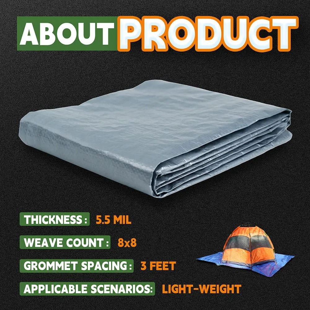 Small Tarps 5x7 Feet (5 Pack), 5.5 Mil Thick, Multipurpose Waterproof Poly Tarp Cover with Metal Grommets and Reinforced Edges, Silver/Blue Tarp by RAINDEWAY