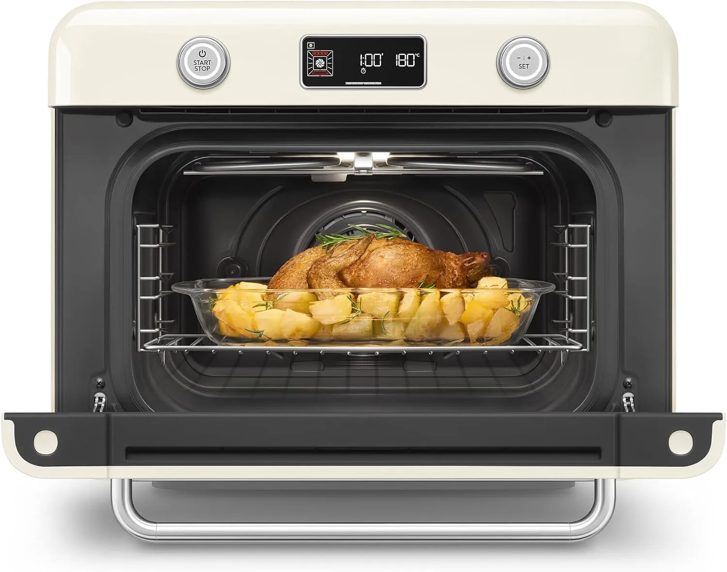 SMEG COF01Countertop Combi Oven - Multi-Function Grill, Air Fry, Steam, Bake, Convection, Defrost, and Warm, 10 Cooking Functions - Made In Italy (Cream)