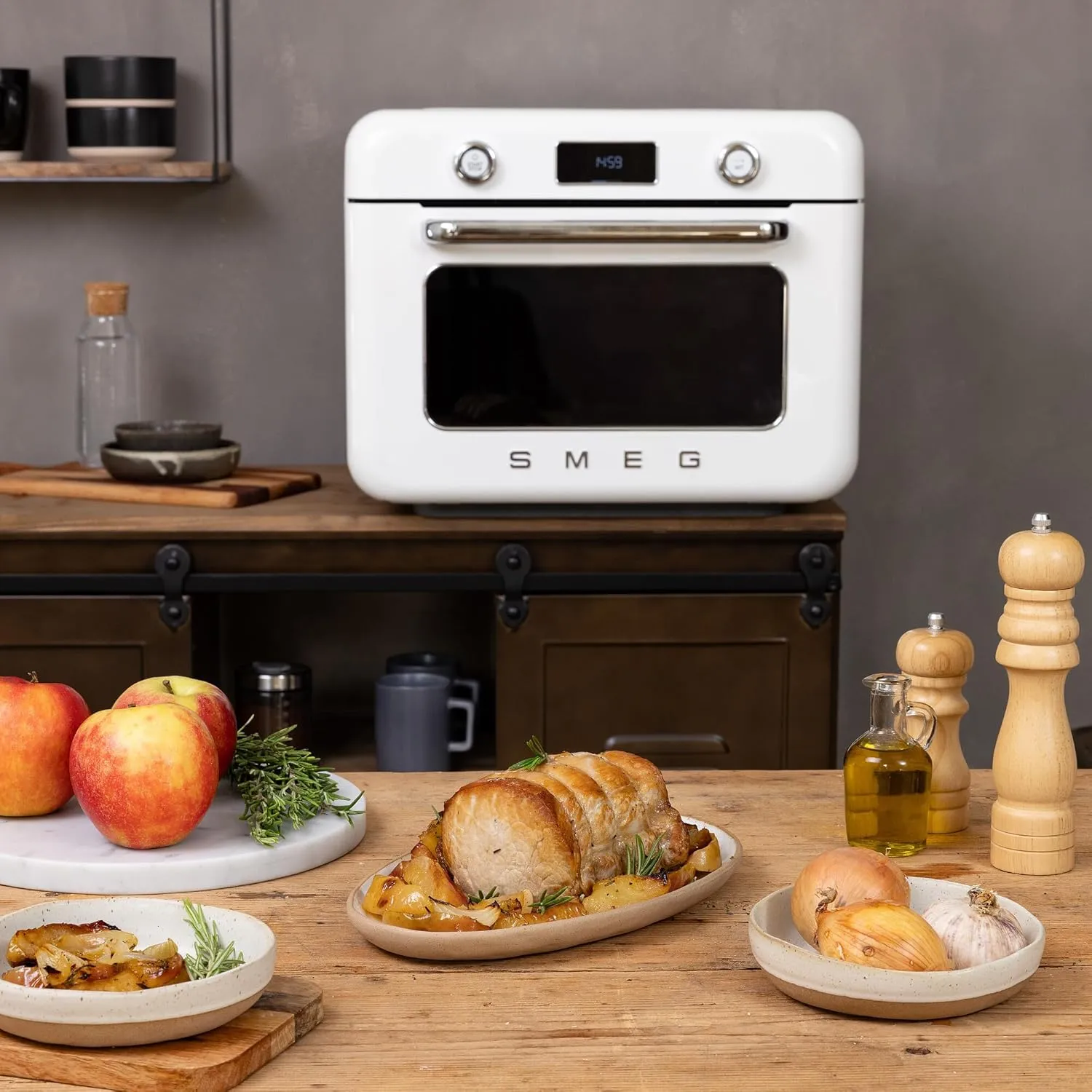 SMEG COF01Countertop Combi Oven - Multi-Function Grill, Air Fry, Steam, Bake, Convection, Defrost, and Warm, 10 Cooking Functions - Made In Italy (White)