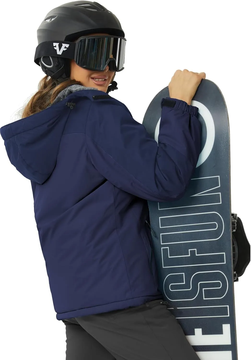 SMENG Womens Ski Jacket Waterproof Warm Winter Coats Windproof Fleece Lined Jacket Detachable Hood