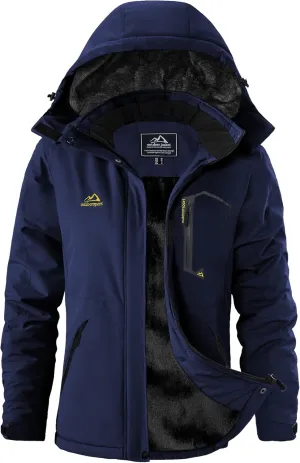 SMENG Womens Ski Jacket Waterproof Warm Winter Coats Windproof Fleece Lined Jacket Detachable Hood