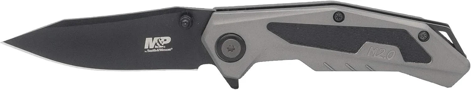 Smith & Wesson M&P M2.0 6.5in Ti-N S.S. Ultra-Glide Folding Knife with 2.75in Drop Point and Rubberized Aluminum Handle for Outdoor Survival, Camping and EDC