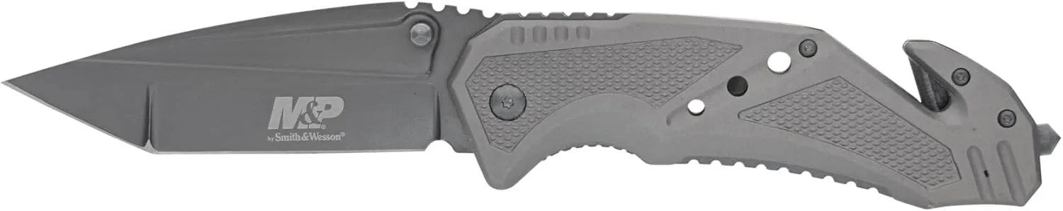 Smith & Wesson M&P SWMP11G 8.9in High Carbon S.S. Folding Knife with 3.8in Tanto Point Blade and Aluminum Handle for Outdoor, Tactical, Survival and EDC,Silver