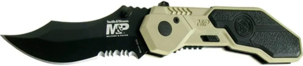 Smith & Wesson M&P SWMP1BSD 7.1in S.S. Assisted Folding Knife with 2.9in Serrated Clip Point Blade and Aluminum Handle for Tactical, Survival and EDC,Black