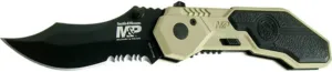 Smith & Wesson M&P SWMP1BSD 7.1in S.S. Assisted Folding Knife with 2.9in Serrated Clip Point Blade and Aluminum Handle for Tactical, Survival and EDC,Black