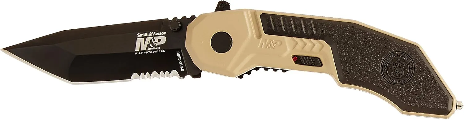 Smith & Wesson M&P SWMP3BSD 7.1in S.S. Assisted Folding Knife with 2.8in Serrated Tanto Blade and Aluminum Handle for Outdoor, Tactical, Survival and EDC