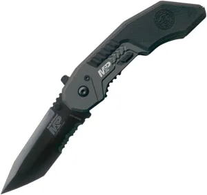 Smith & Wesson M&P SWMP3BSD 7.1in S.S. Assisted Folding Knife with 2.8in Serrated Tanto Blade and Aluminum Handle for Outdoor, Tactical, Survival and EDC