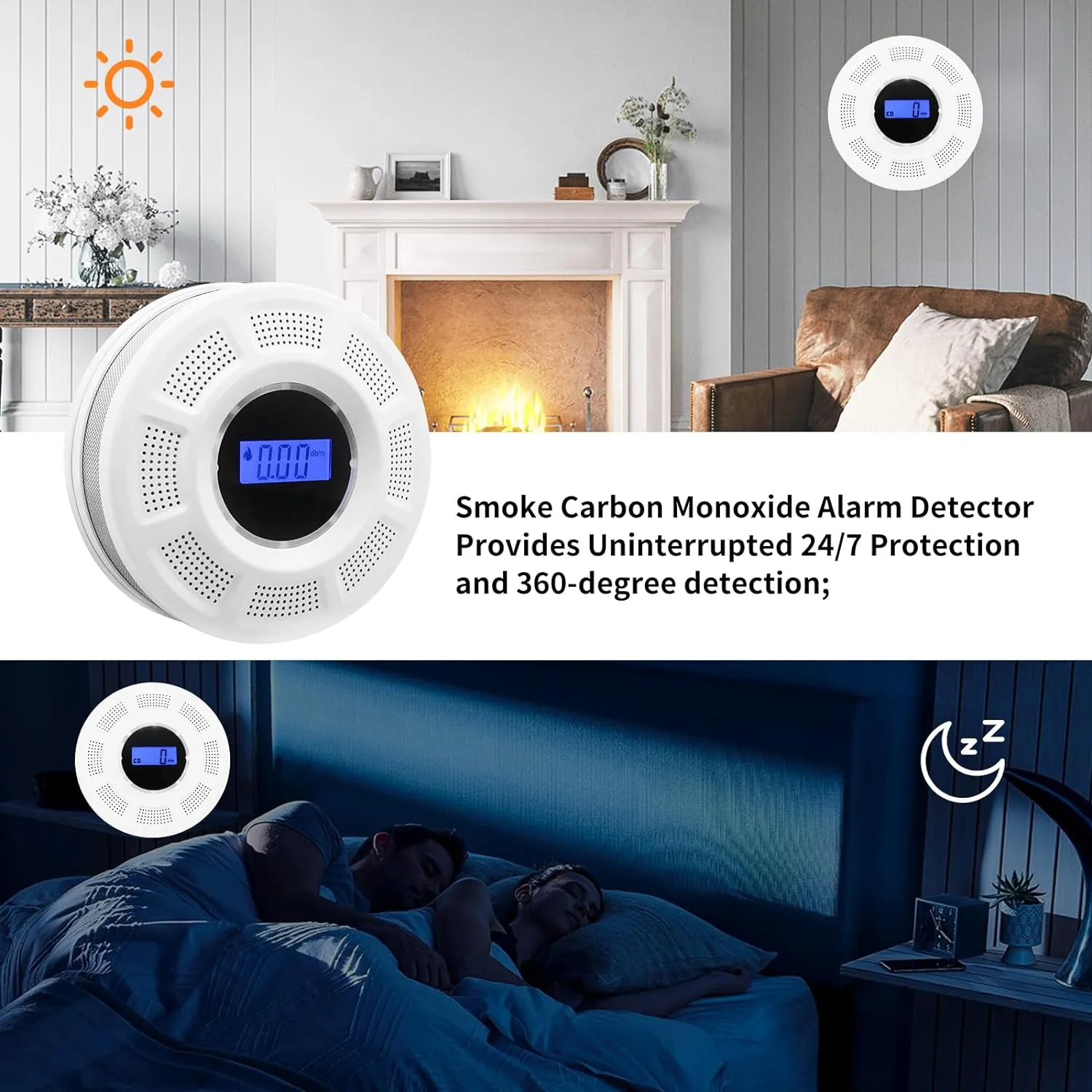 Smoke and Carbon Monoxide Detector Combo Powered by Battery, 2 in 1 CO & Smoke Alarm with LED Warning Light Indicators for Home, Travel, RV, Garage