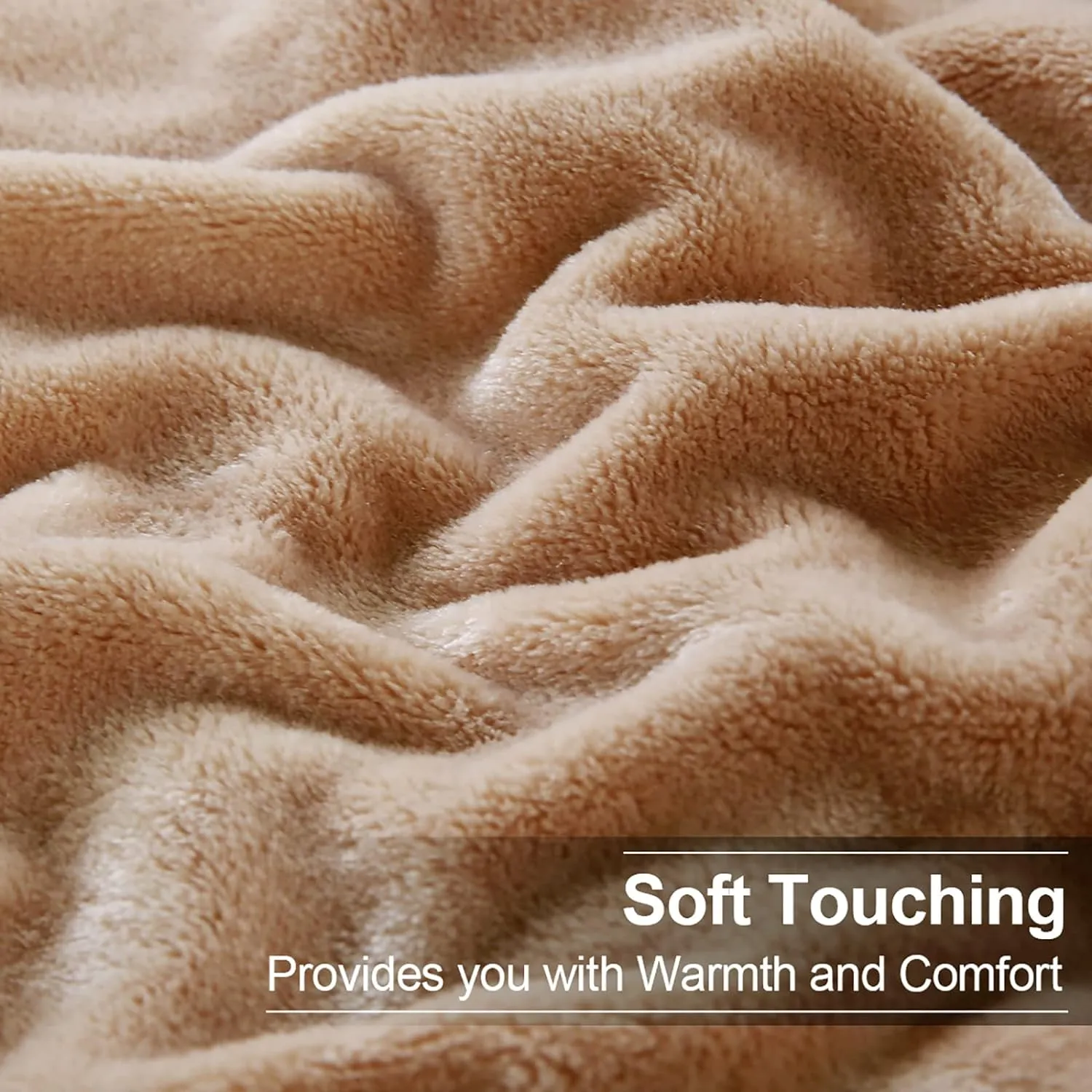 Soft Queen Size Blanket All Season Warm Fuzzy Microplush Lightweight Thermal Fleece Blankets for Couch Bed Sofa,90x90 Inches,Camel