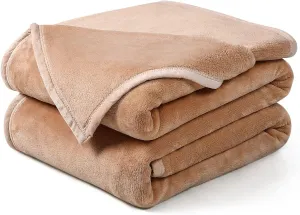 Soft Queen Size Blanket All Season Warm Fuzzy Microplush Lightweight Thermal Fleece Blankets for Couch Bed Sofa,90x90 Inches,Camel