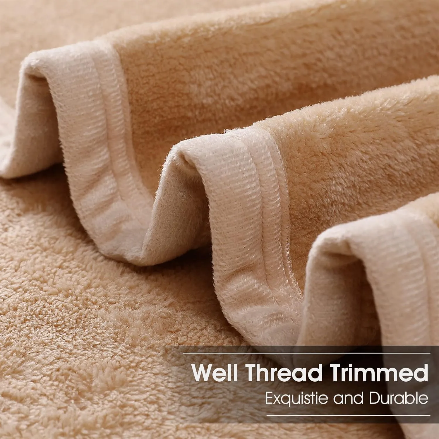 Soft Queen Size Blanket All Season Warm Fuzzy Microplush Lightweight Thermal Fleece Blankets for Couch Bed Sofa,90x90 Inches,Camel