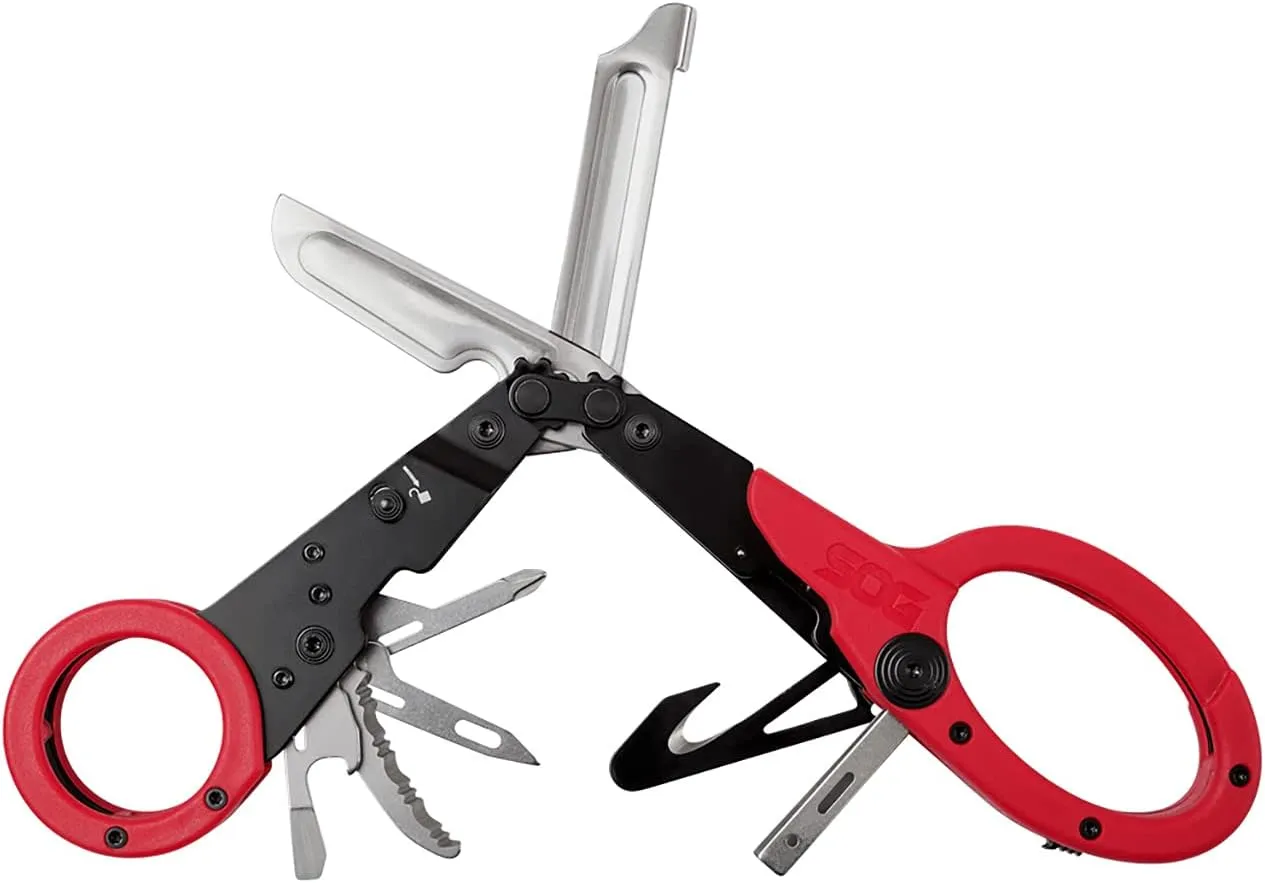 SOG ParaShears Lightweight Backcountry Stainless Steel Multi-Tool, 11 Tools Compound Leverage Technology, Red