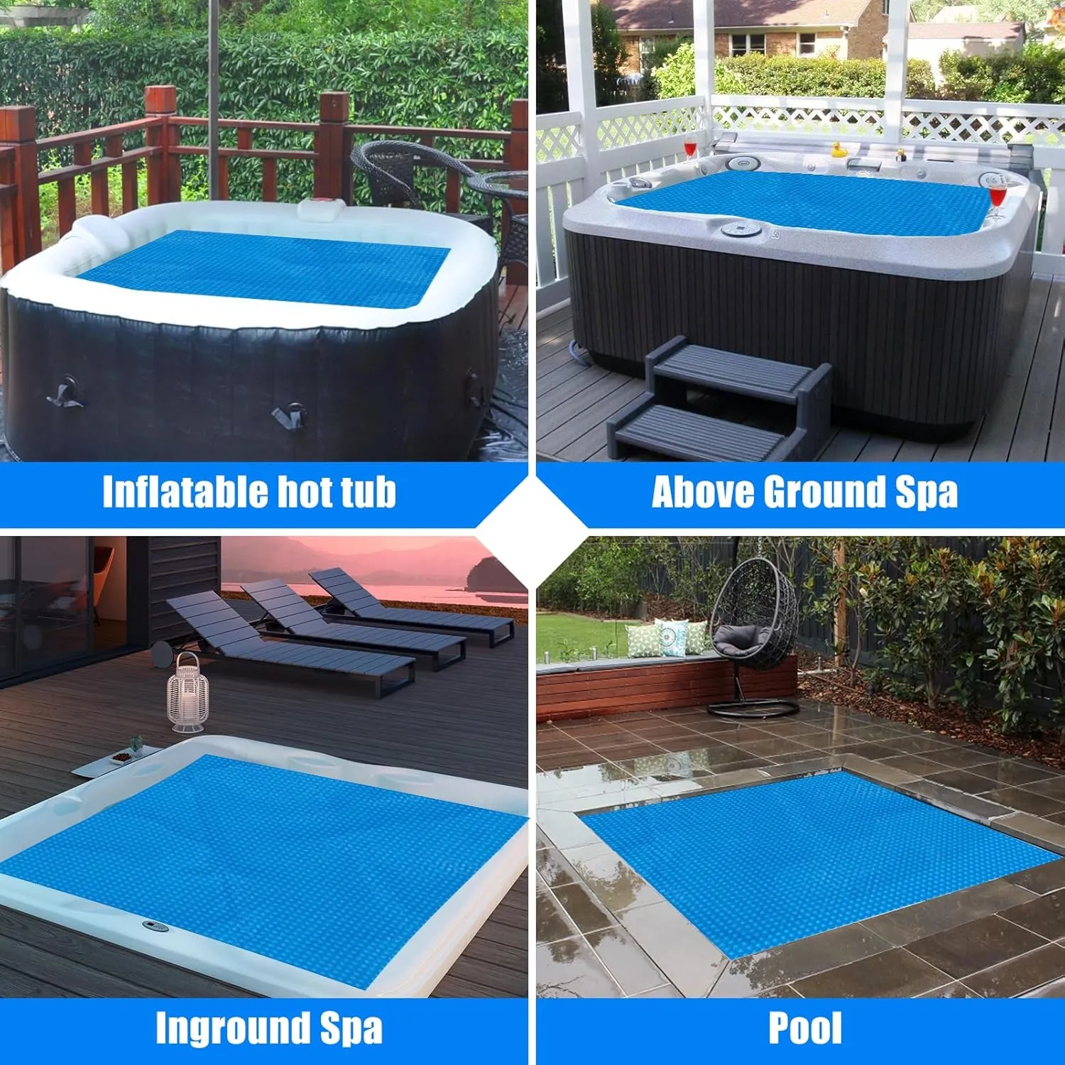 Solar Bubble Hot Tub Spa Cover for 4.5 x 4.5 FT Square Inflatable Swimming Pool Blanket Thermal Floating Insulation 16 Mil Bubble Solar Covers for Indoor Outdoor Spa Hot Tub Wrap Covers