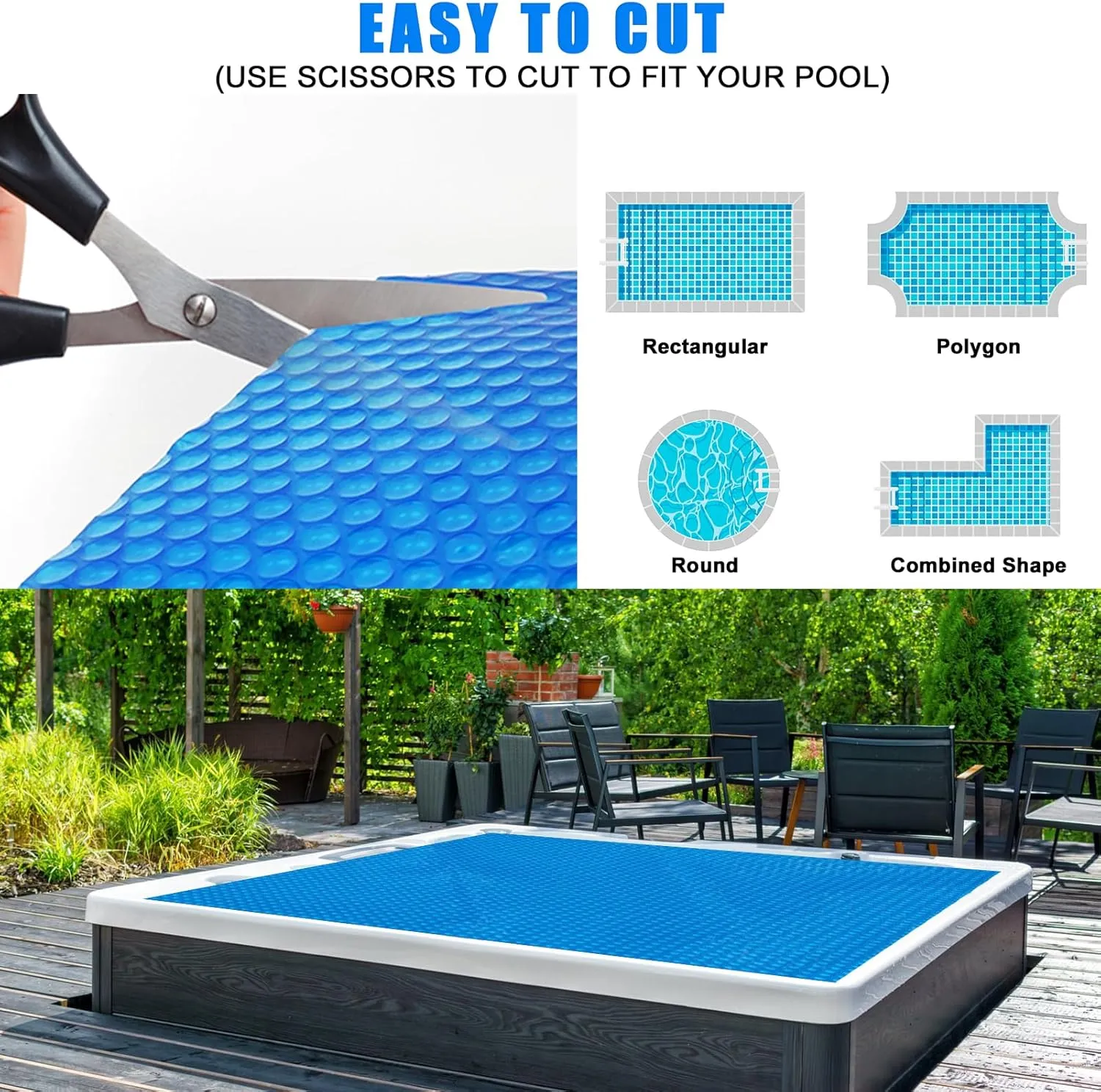 Solar Bubble Hot Tub Spa Cover for 4.5 x 4.5 FT Square Inflatable Swimming Pool Blanket Thermal Floating Insulation 16 Mil Bubble Solar Covers for Indoor Outdoor Spa Hot Tub Wrap Covers