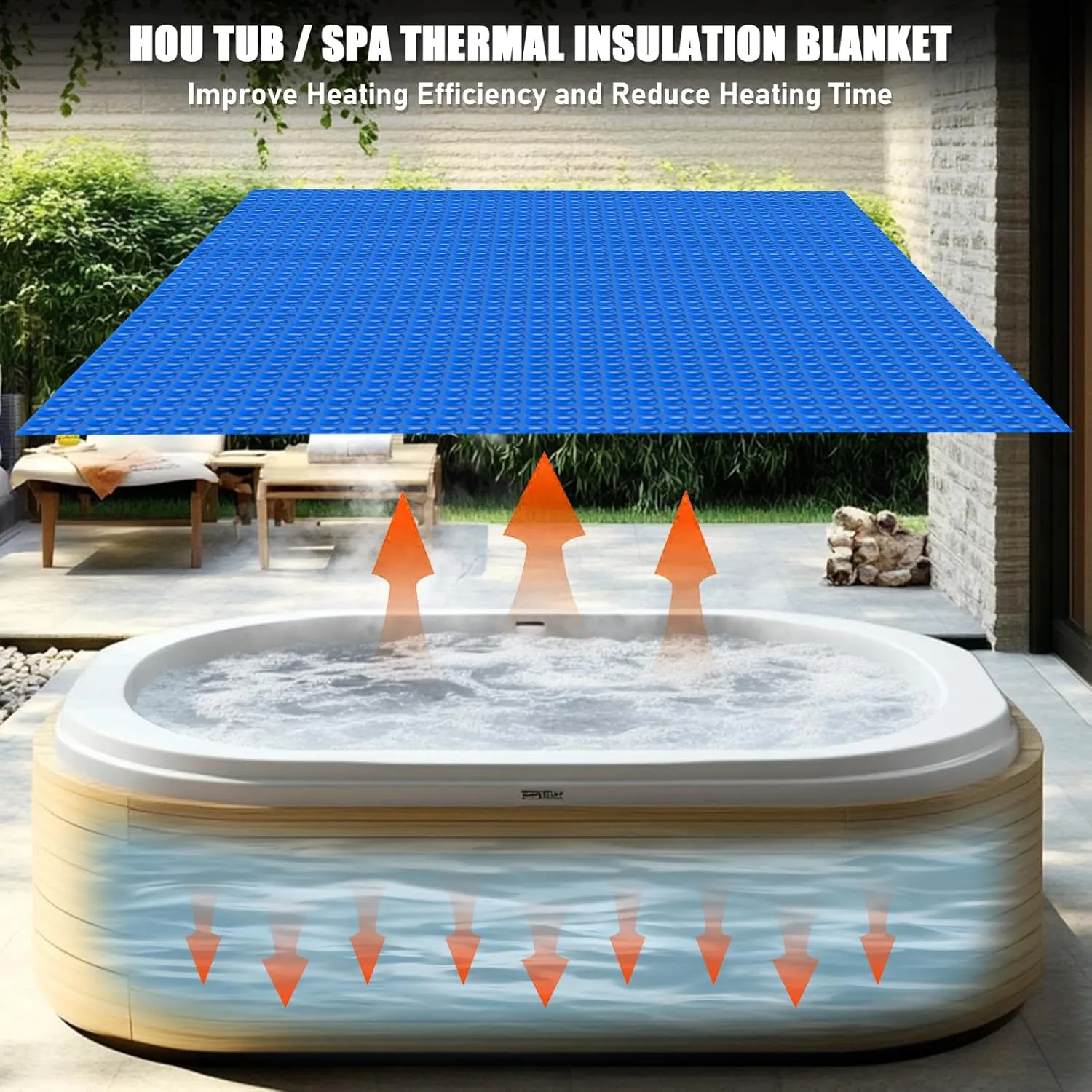 Solar Bubble Hot Tub Spa Cover for 4.5 x 4.5 FT Square Inflatable Swimming Pool Blanket Thermal Floating Insulation 16 Mil Bubble Solar Covers for Indoor Outdoor Spa Hot Tub Wrap Covers