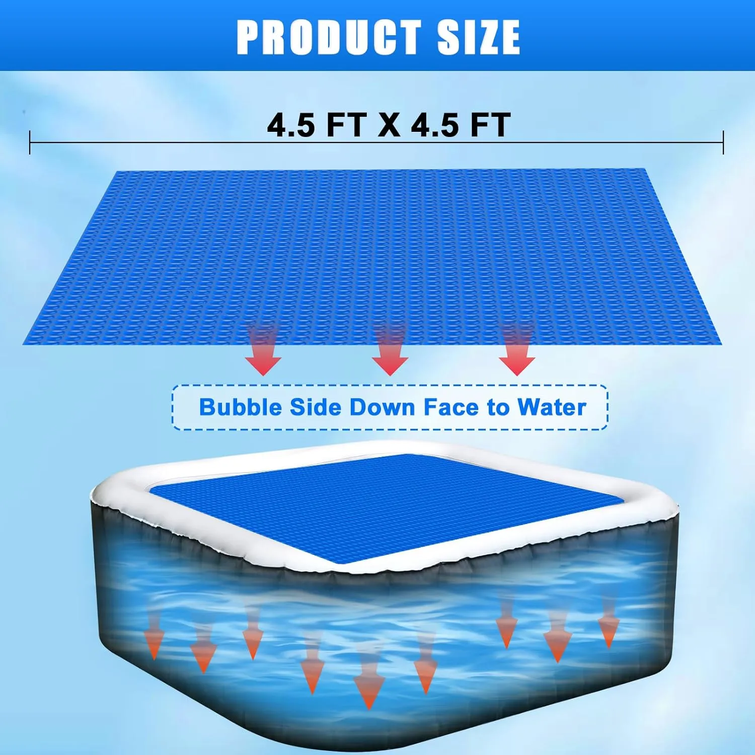 Solar Bubble Hot Tub Spa Cover for 4.5 x 4.5 FT Square Inflatable Swimming Pool Blanket Thermal Floating Insulation 16 Mil Bubble Solar Covers for Indoor Outdoor Spa Hot Tub Wrap Covers