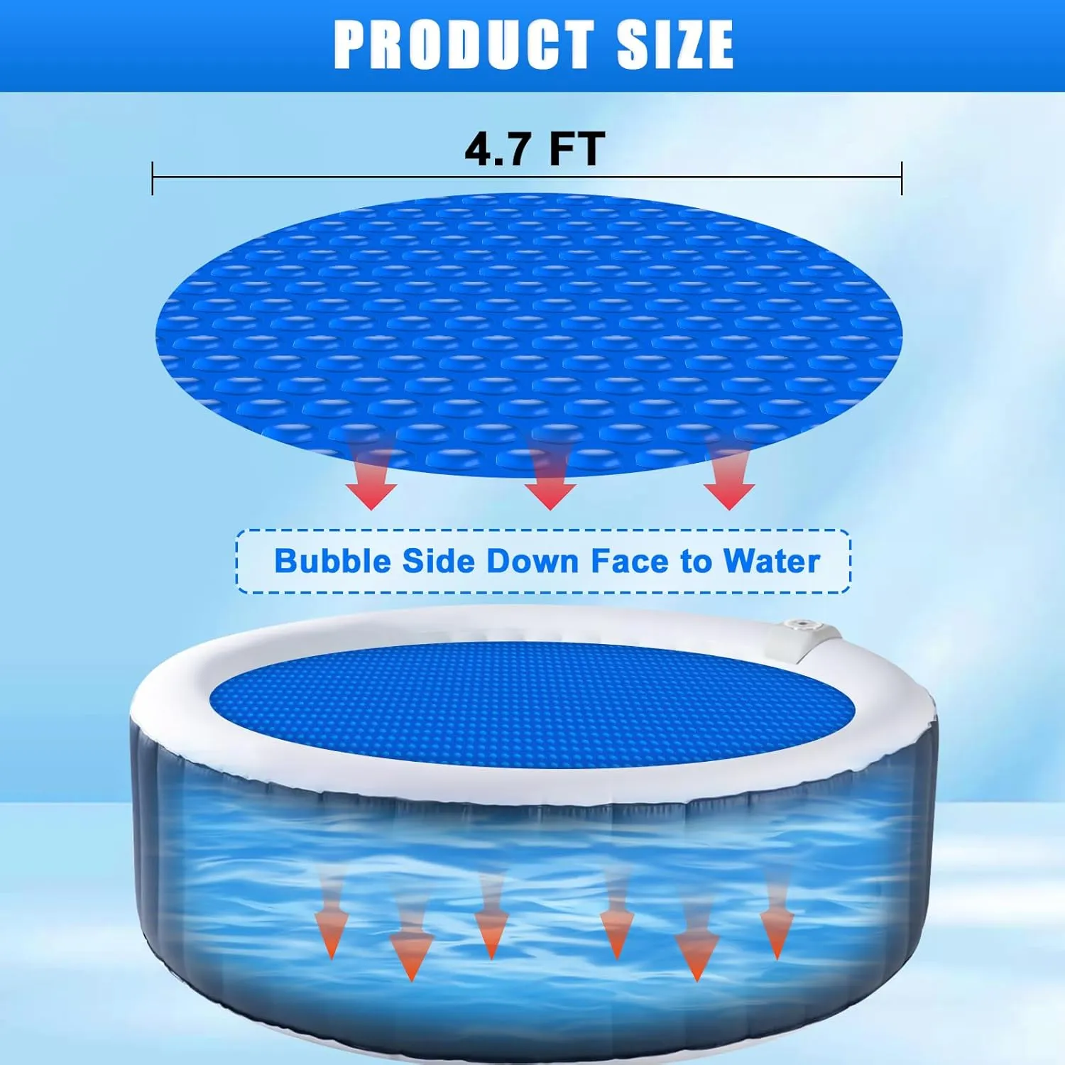 Solar Bubble Hot Tub Spa Cover for 4.7FT Round Circle Inflatable Swimming Pool Blanket Thermal Floating Insulation 16 Mil Bubble Solar Covers for Indoor Outdoor Spa Hot Tub Wrap Covers