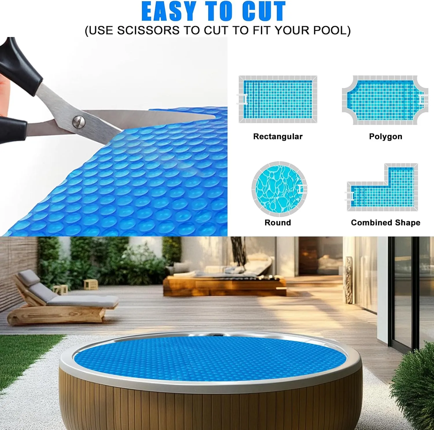 Solar Bubble Hot Tub Spa Cover for 4.7FT Round Circle Inflatable Swimming Pool Blanket Thermal Floating Insulation 16 Mil Bubble Solar Covers for Indoor Outdoor Spa Hot Tub Wrap Covers