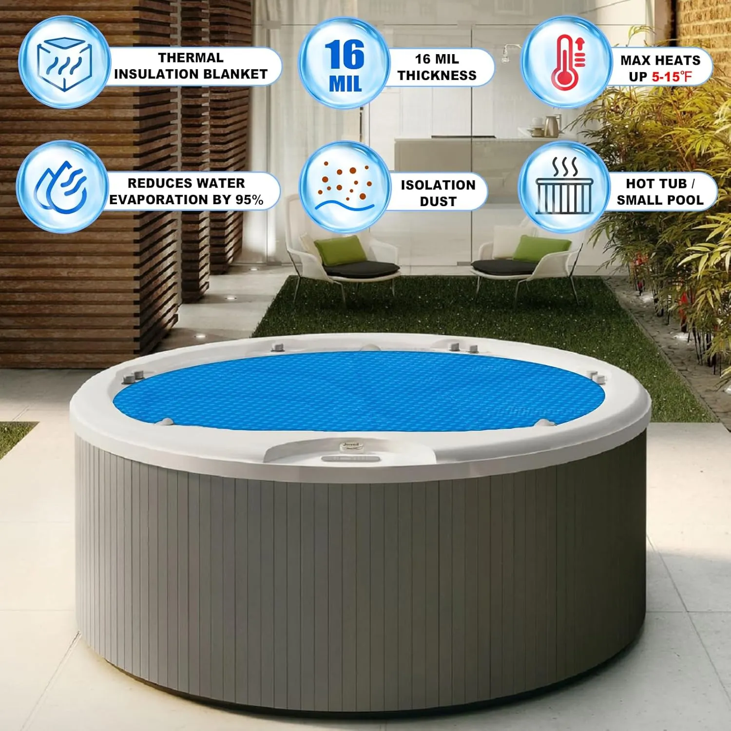 Solar Bubble Hot Tub Spa Cover for 4.7FT Round Circle Inflatable Swimming Pool Blanket Thermal Floating Insulation 16 Mil Bubble Solar Covers for Indoor Outdoor Spa Hot Tub Wrap Covers