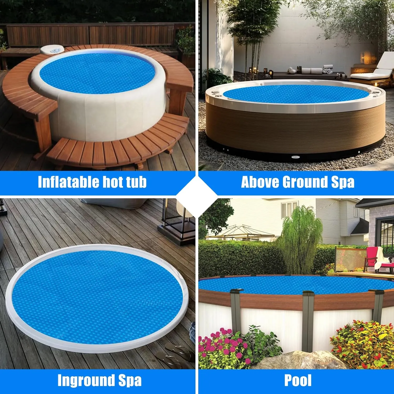 Solar Bubble Hot Tub Spa Cover for 4.7FT Round Circle Inflatable Swimming Pool Blanket Thermal Floating Insulation 16 Mil Bubble Solar Covers for Indoor Outdoor Spa Hot Tub Wrap Covers