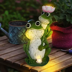 Solar Frog Statue Garden Decor Outdoor Figurine Lights Solar Garden Frog Decor Art Housewarming Gift for Patio, Yard, Lawn Ornament- Gifts for Mom Grandma