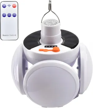 Solar Led Light with Remote, Foldable and Waterproof, 5 Light Settings, Ideal for Camping & Emergency Lighting