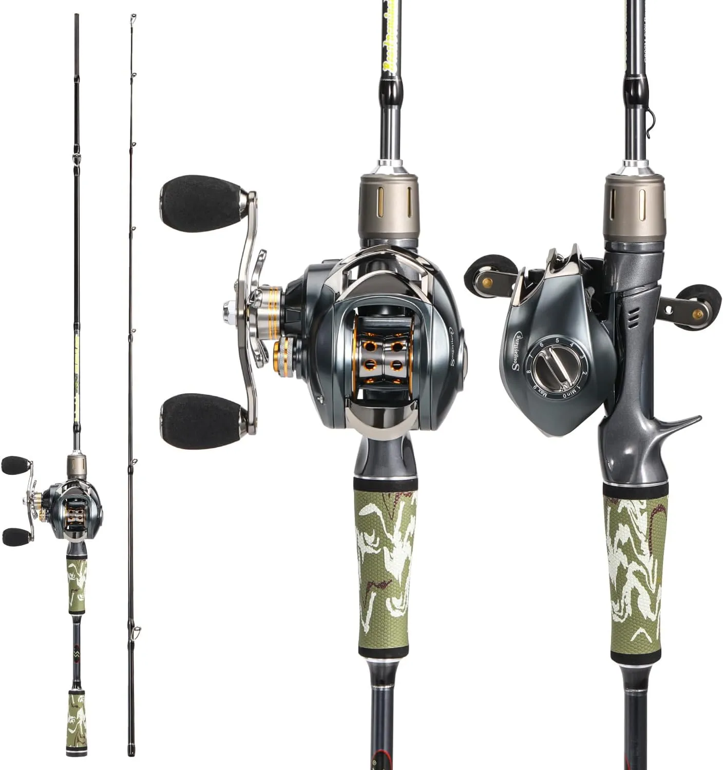 Sougayilang BD Fishing Rod and Reel Combos, Spinning & Casting Fishing Combo,30Ton 24Ton Graphite 2 Pc Fishing Poles with SuperPolymer Handle, “S” Style Hook Keeper(1 Pack)
