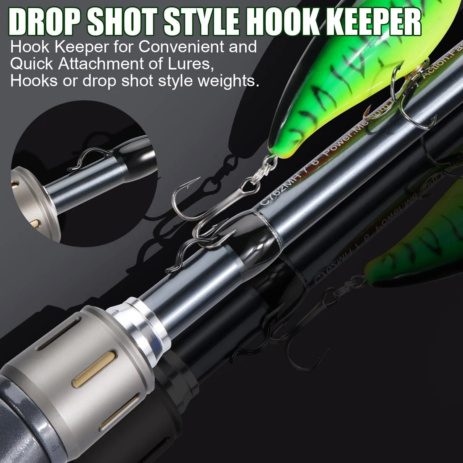 Sougayilang BD Fishing Rod and Reel Combos, Spinning & Casting Fishing Combo,30Ton 24Ton Graphite 2 Pc Fishing Poles with SuperPolymer Handle, “S” Style Hook Keeper(1 Pack)