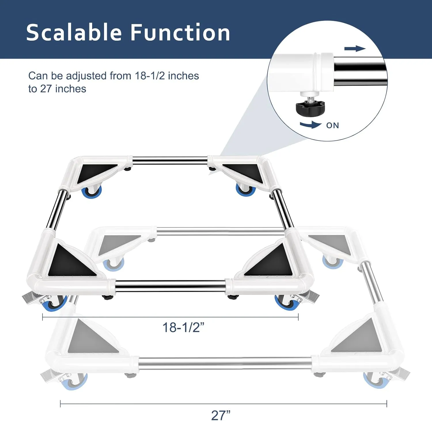 SPACECARE Mini Fridge Stand Furniture Dolly Mobile Roller with 4 Locking Wheels-Base Adjustable Refrigerator Washing Machine Stand Moving Cart- Appliance Dolly Cart Roller Pedestal- White