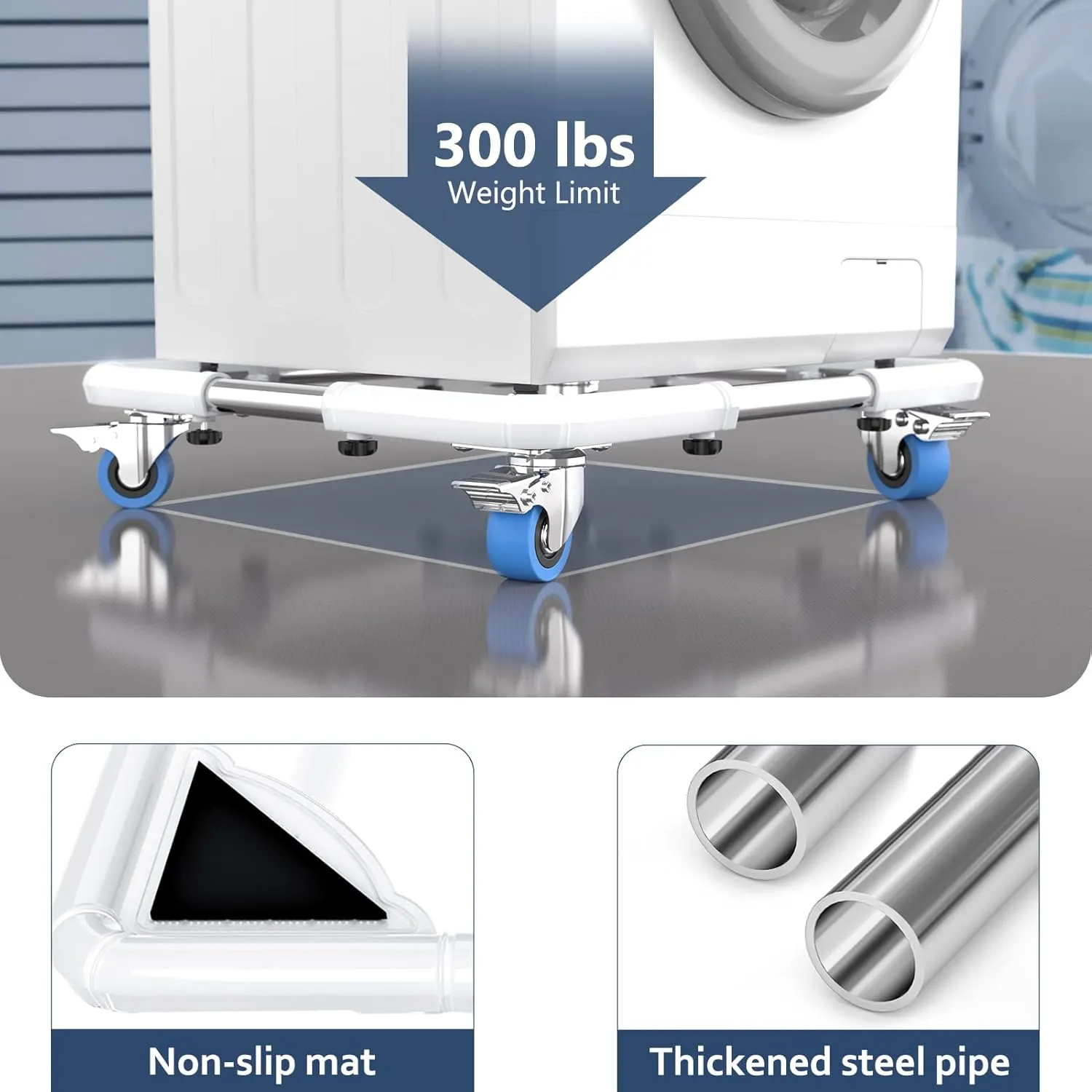 SPACECARE Mini Fridge Stand Furniture Dolly Mobile Roller with 4 Locking Wheels-Base Adjustable Refrigerator Washing Machine Stand Moving Cart- Appliance Dolly Cart Roller Pedestal- White
