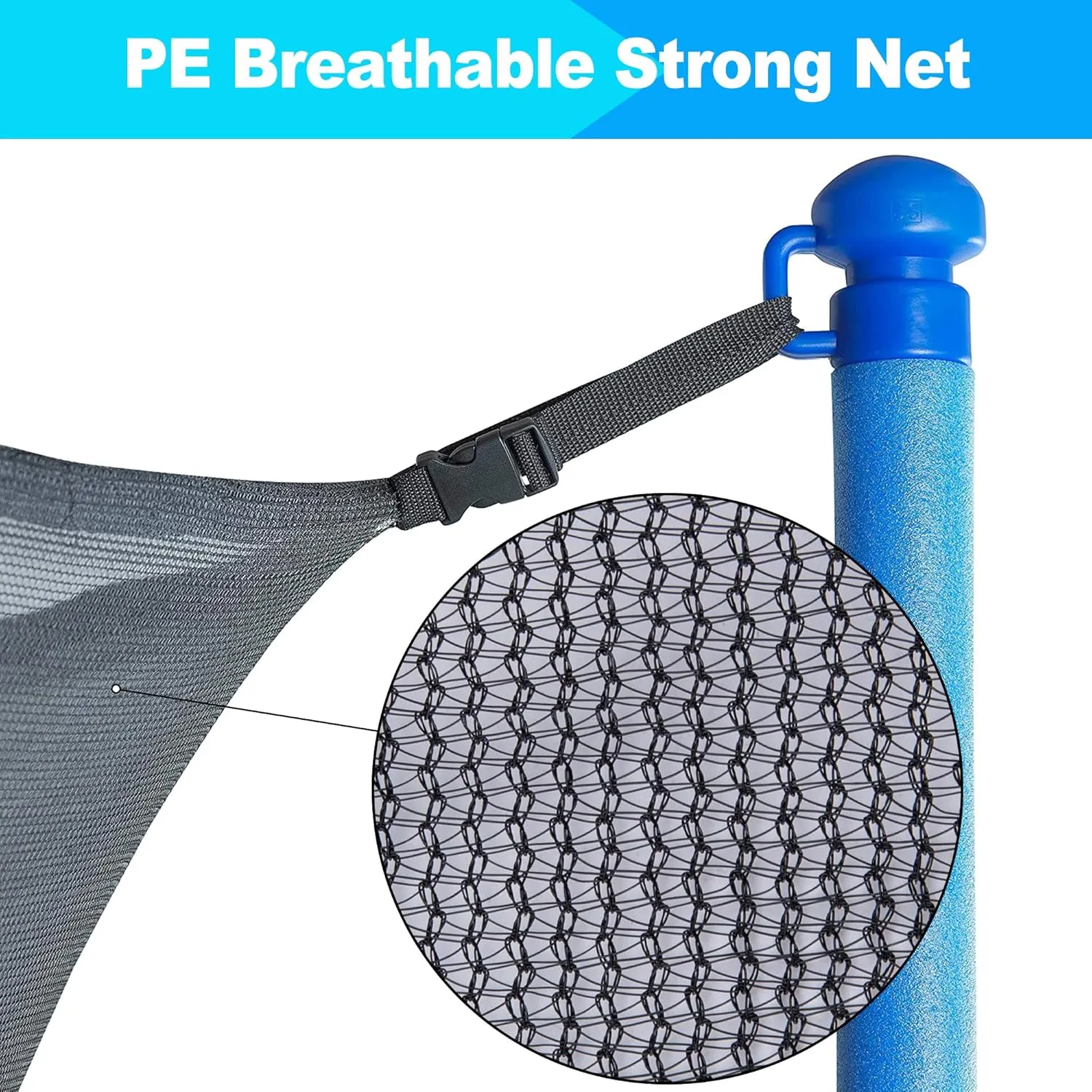 SPORTYOUTH Trampoline Netting Replacement for 6 Straight Poles 12ft 13ft 14ft 15ft Round Frame Trampolines, Safety Enclosure Net Breathable Weather & UV Resistant with Adjustable Straps, NET ONLY