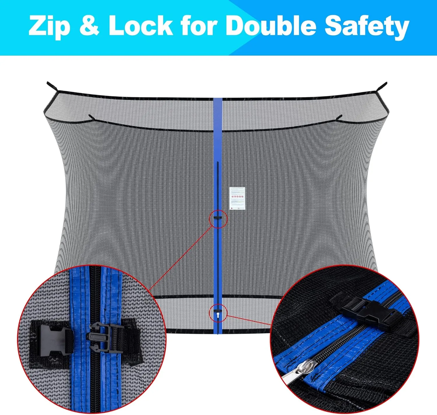 SPORTYOUTH Trampoline Netting Replacement for 6 Straight Poles 12ft 13ft 14ft 15ft Round Frame Trampolines, Safety Enclosure Net Breathable Weather & UV Resistant with Adjustable Straps, NET ONLY