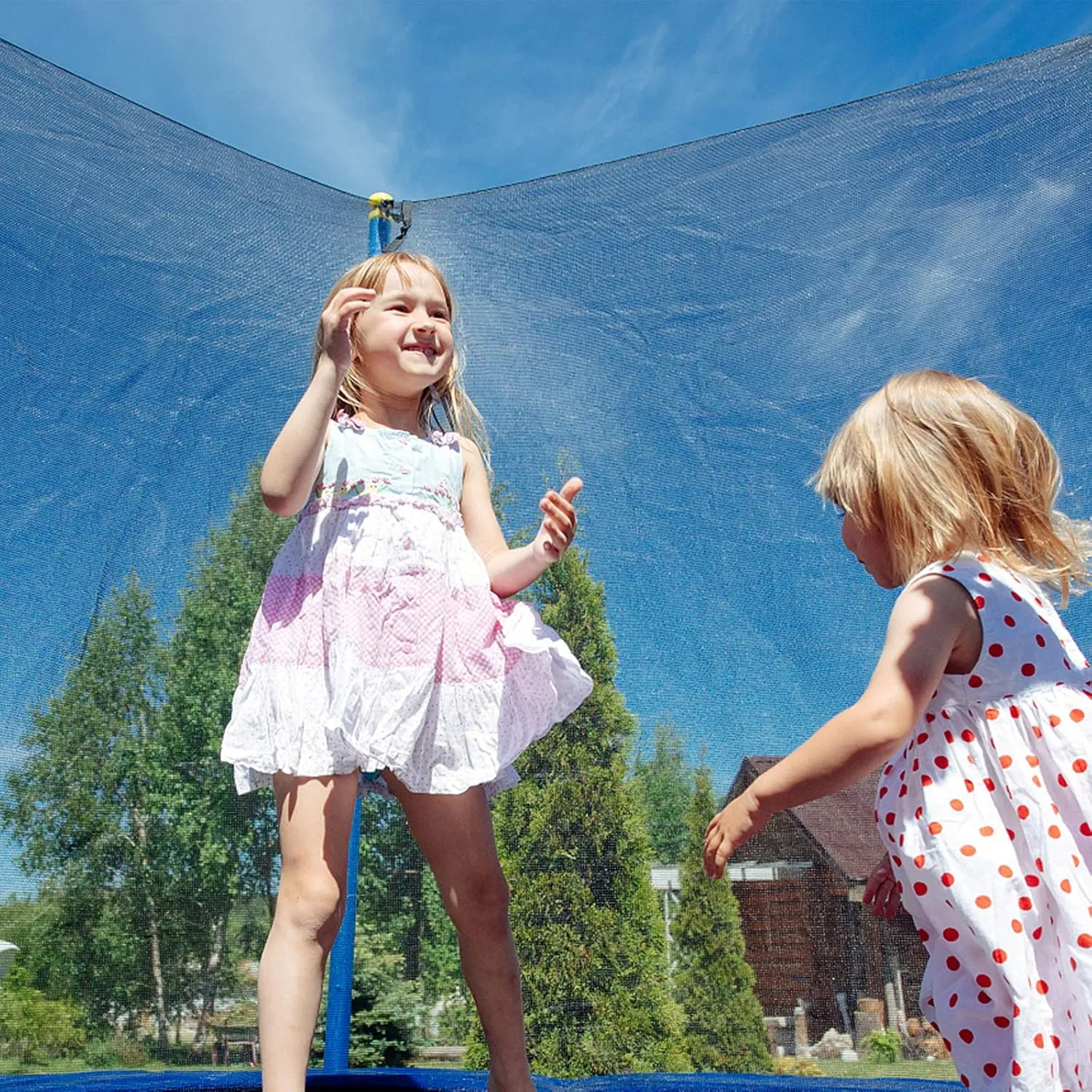 SPORTYOUTH Trampoline Netting Replacement for 6 Straight Poles 12ft 13ft 14ft 15ft Round Frame Trampolines, Safety Enclosure Net Breathable Weather & UV Resistant with Adjustable Straps, NET ONLY