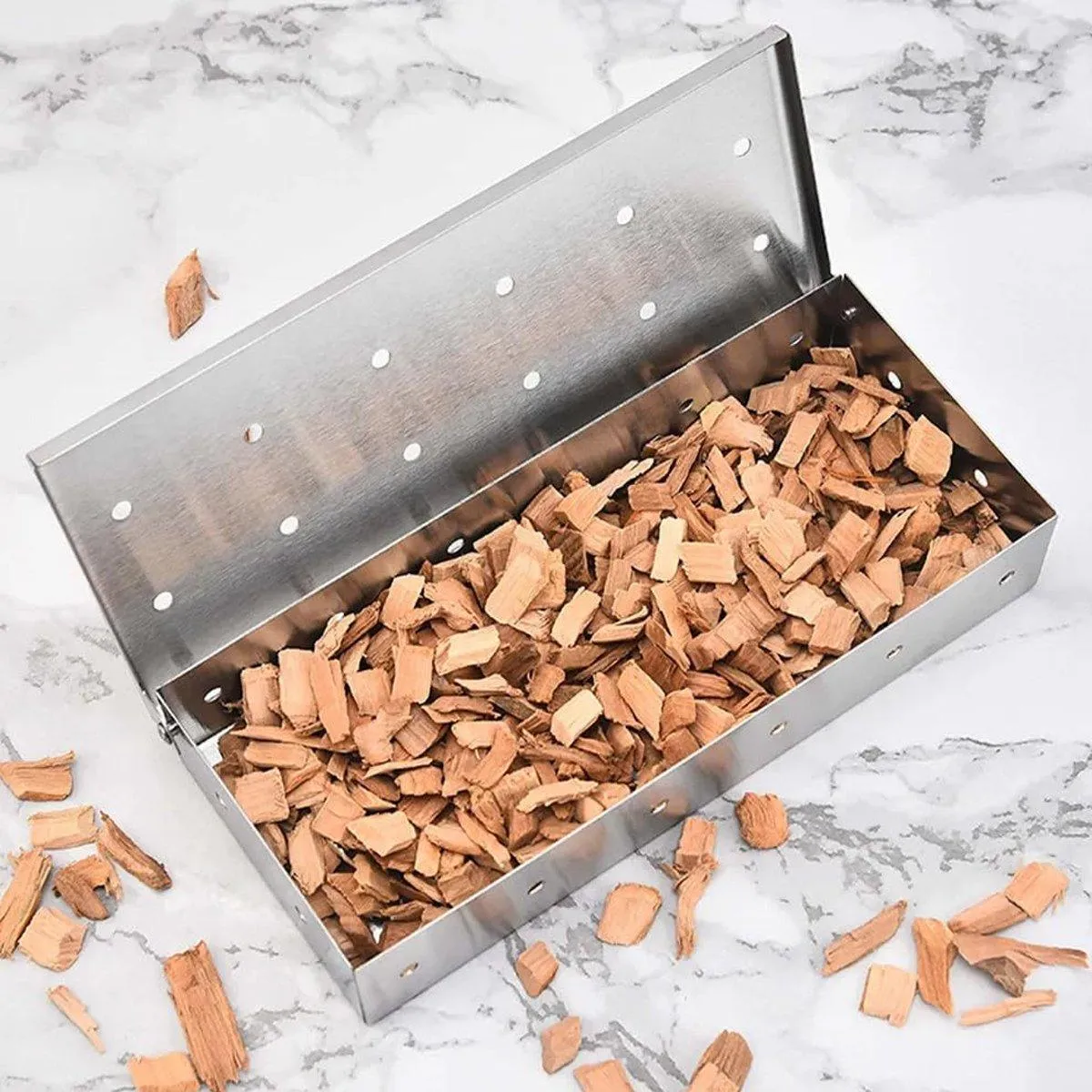 Stainless Steel Smoke Box Barbecue BBQ Smoking Wood Chip Smoker Grill Tool Box