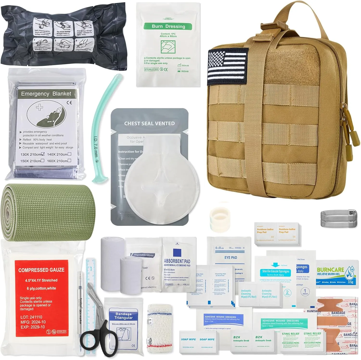 STAMEN IFAK Trauma Kit - Include 36" Splint, Tourniquet, Emergency Bandage, Gauze - Tactical First Aid Kit Molle Pouch for Military, Combat, Car, Travel, Camping, Hiking, Severe Bleeding Control