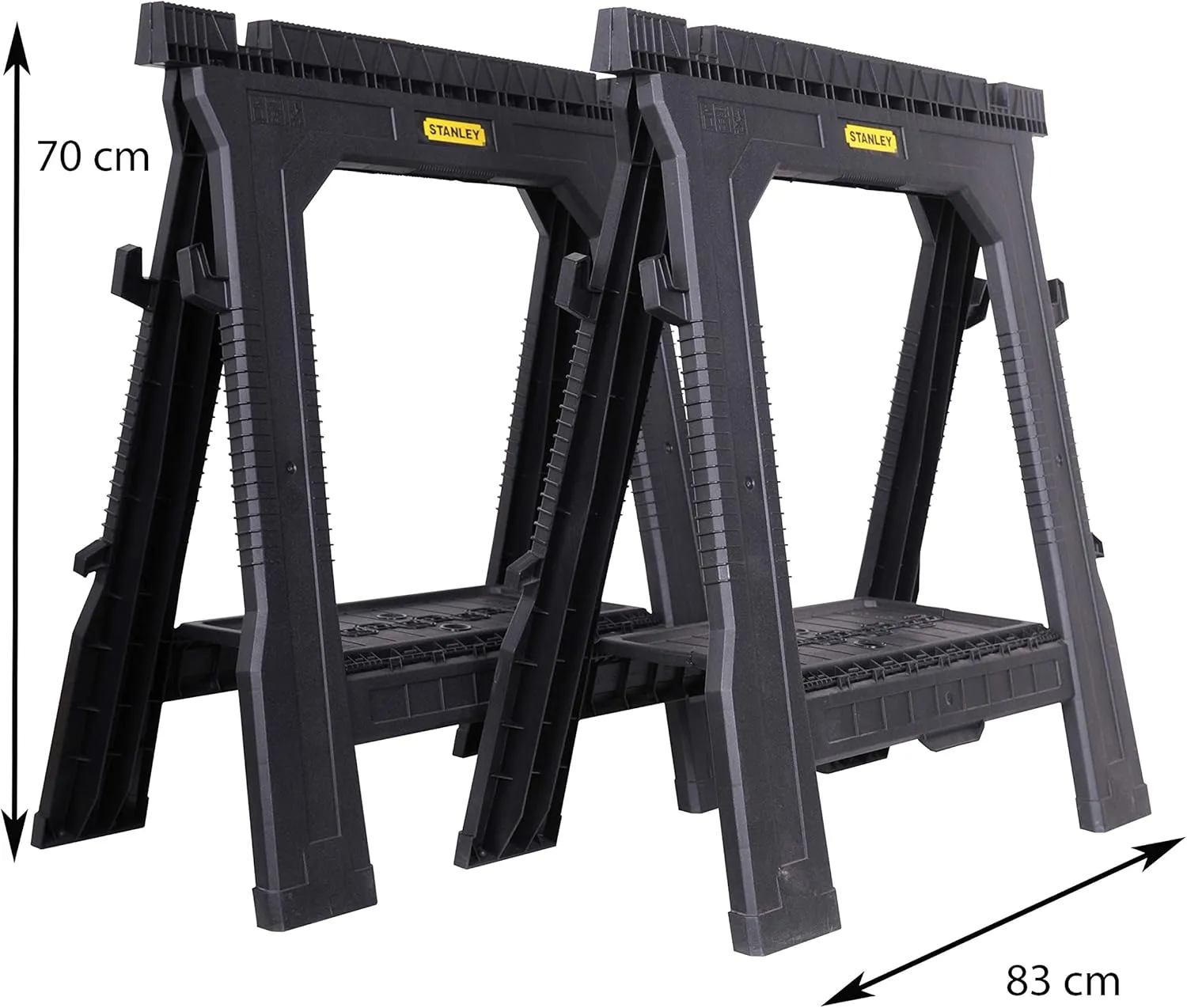 STANLEY Folding Work Bench Saw Horse Twin Pack, Lightweight Rigid Plastic Frame, STST1-70713