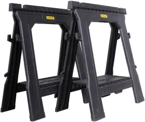 STANLEY Folding Work Bench Saw Horse Twin Pack, Lightweight Rigid Plastic Frame, STST1-70713