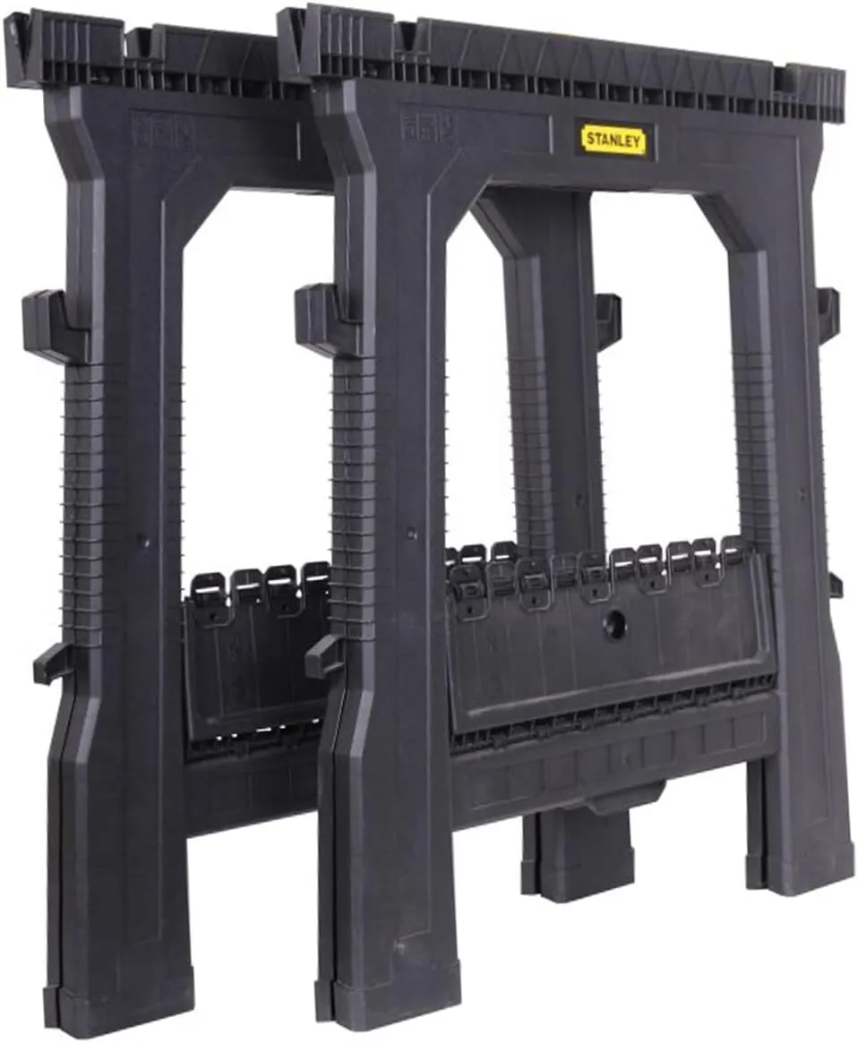 STANLEY Folding Work Bench Saw Horse Twin Pack, Lightweight Rigid Plastic Frame, STST1-70713