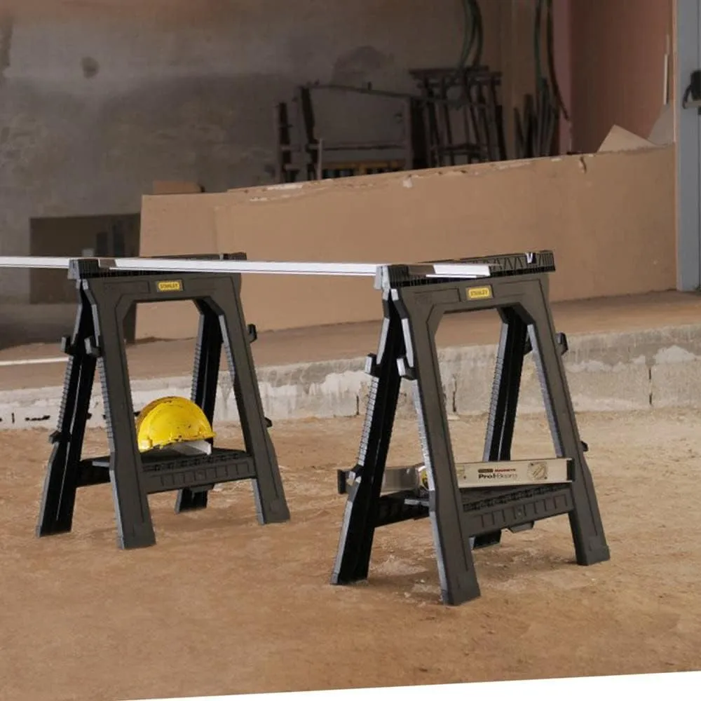 STANLEY Folding Work Bench Saw Horse Twin Pack, Lightweight Rigid Plastic Frame, STST1-70713