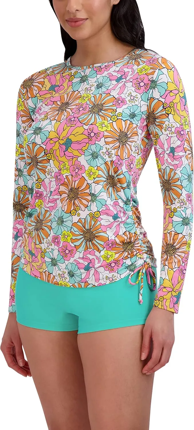 Stella Parker Women's Standard Long Sleeve Rashguard Adjustable Side Tie UPF 30  Sun Protection Quick Dry Swim Shirt